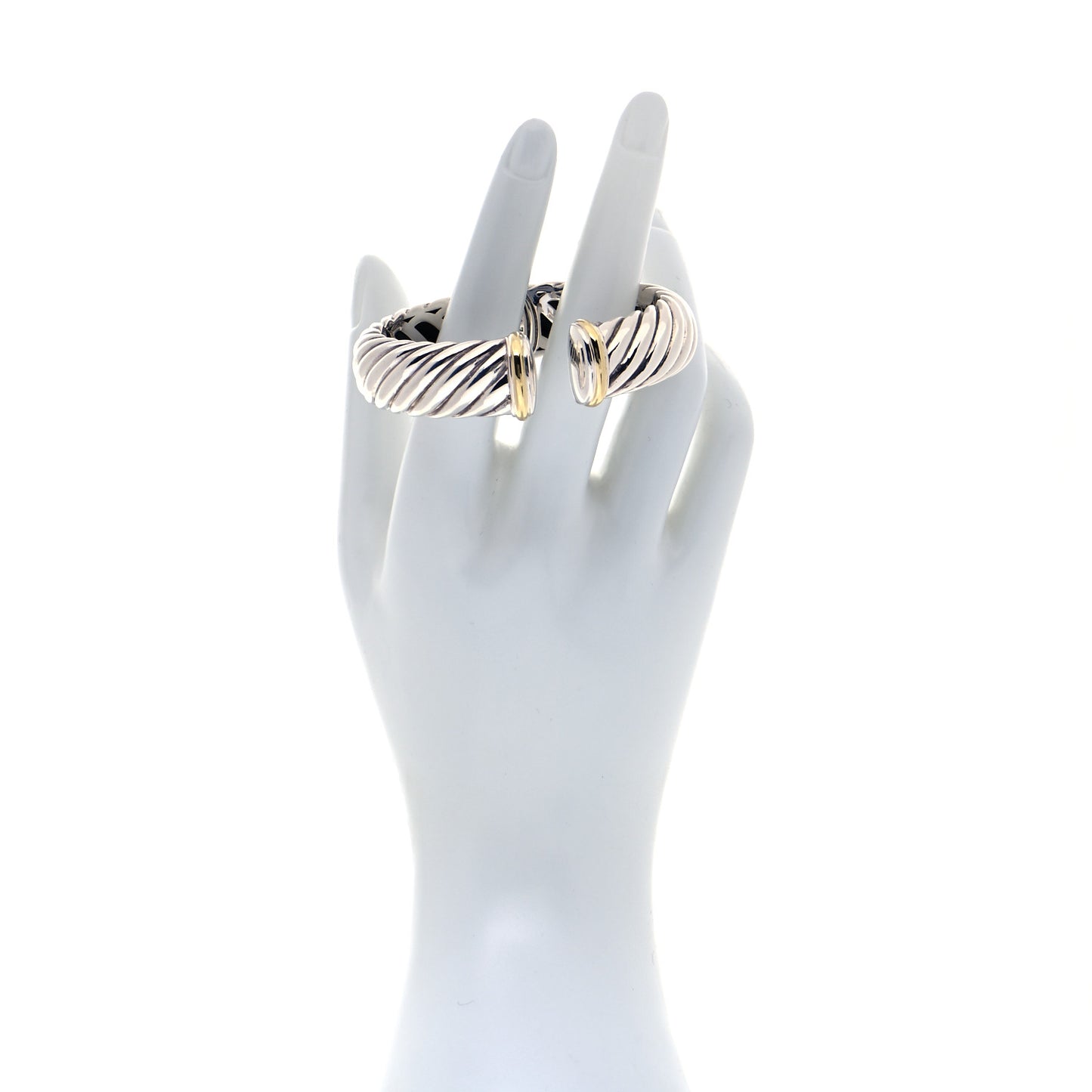 Sterling Silver 18K Yellow Gold 15mm Sculpted Cable Cuff Bracelet