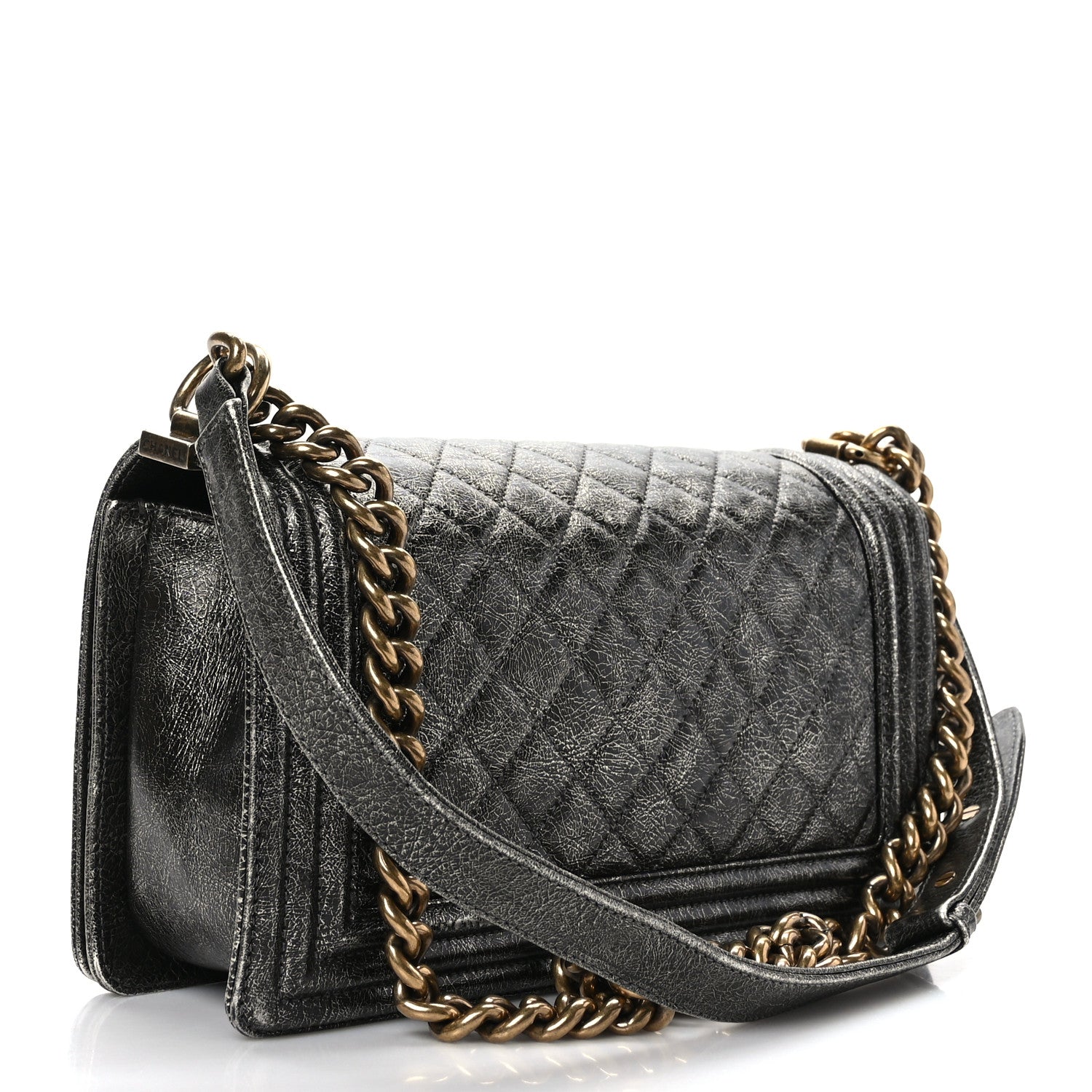 Chanel Cracked Metallic Calfskin Quilted Medium Boy Flap Dark Silver 3 of 9