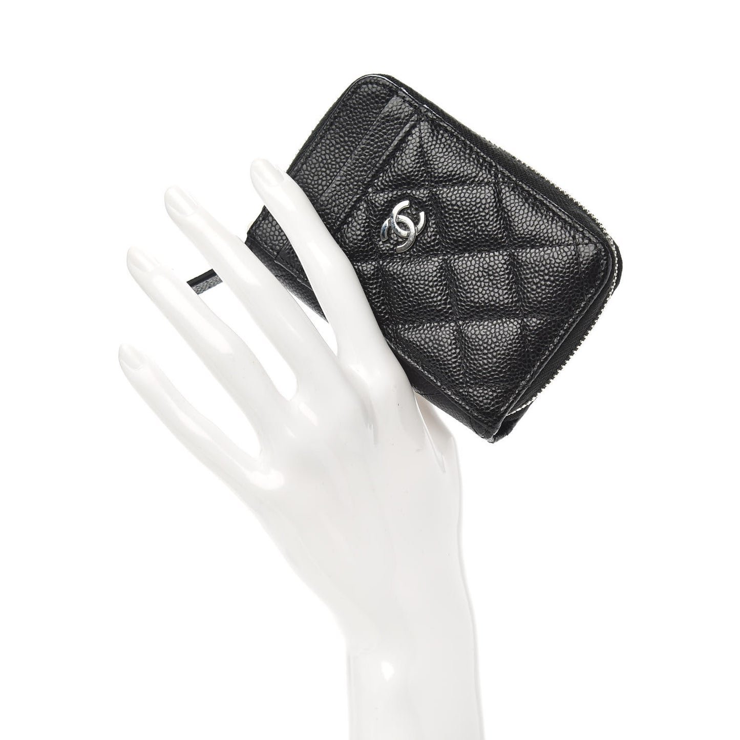 Caviar Quilted Zip Card Holder Black
