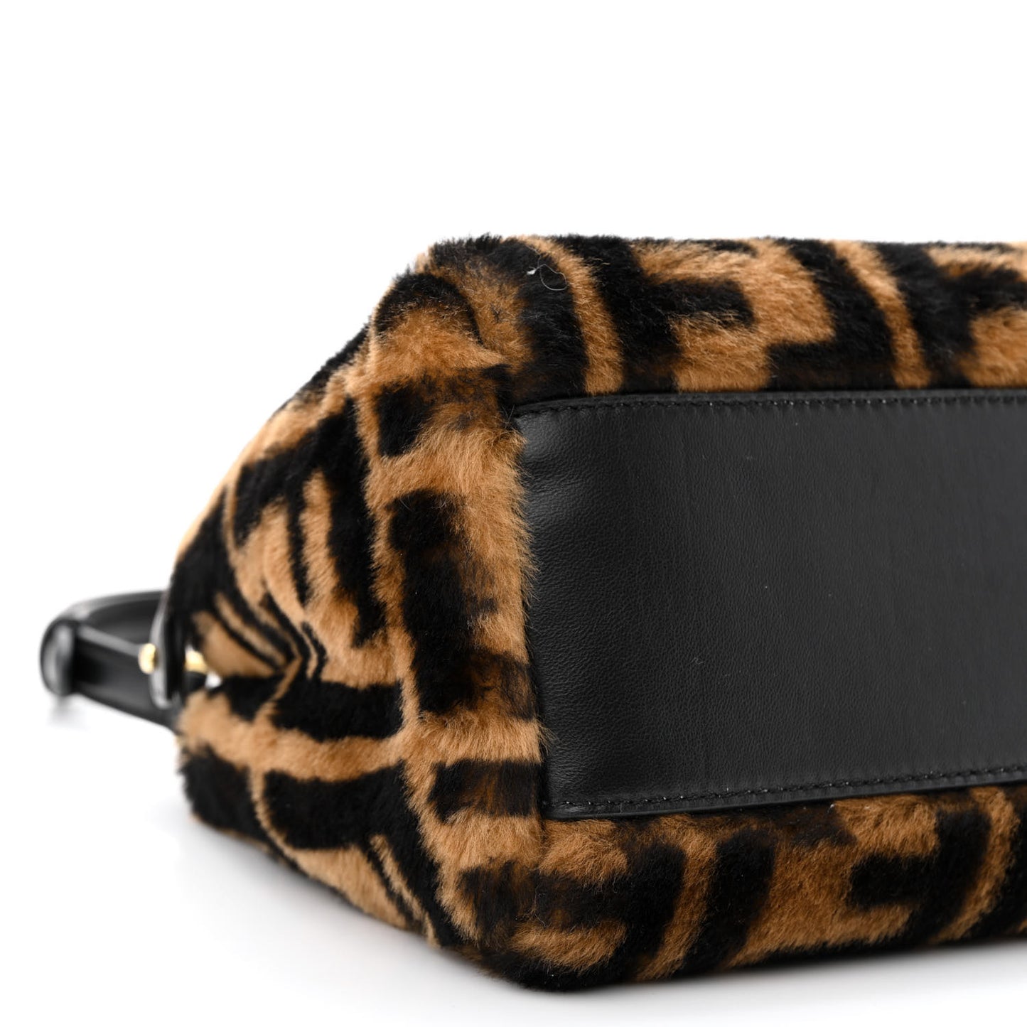 Shearling Nappa Macro FF 1974 Mini Peekaboo Iconic Satchel Tobacco Black