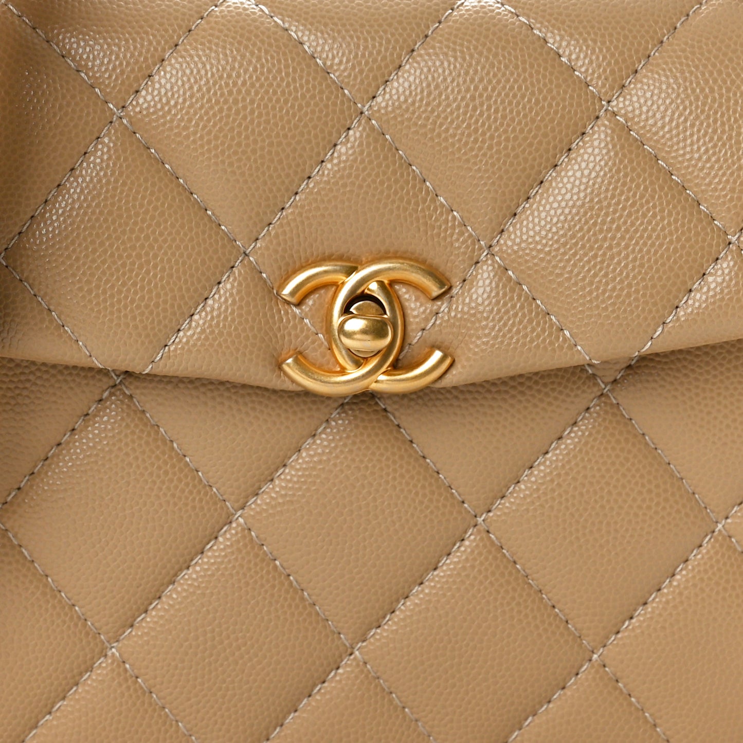 Caviar Quilted 31 Rue Cambon Mini Top Handle Flap Dark Beige