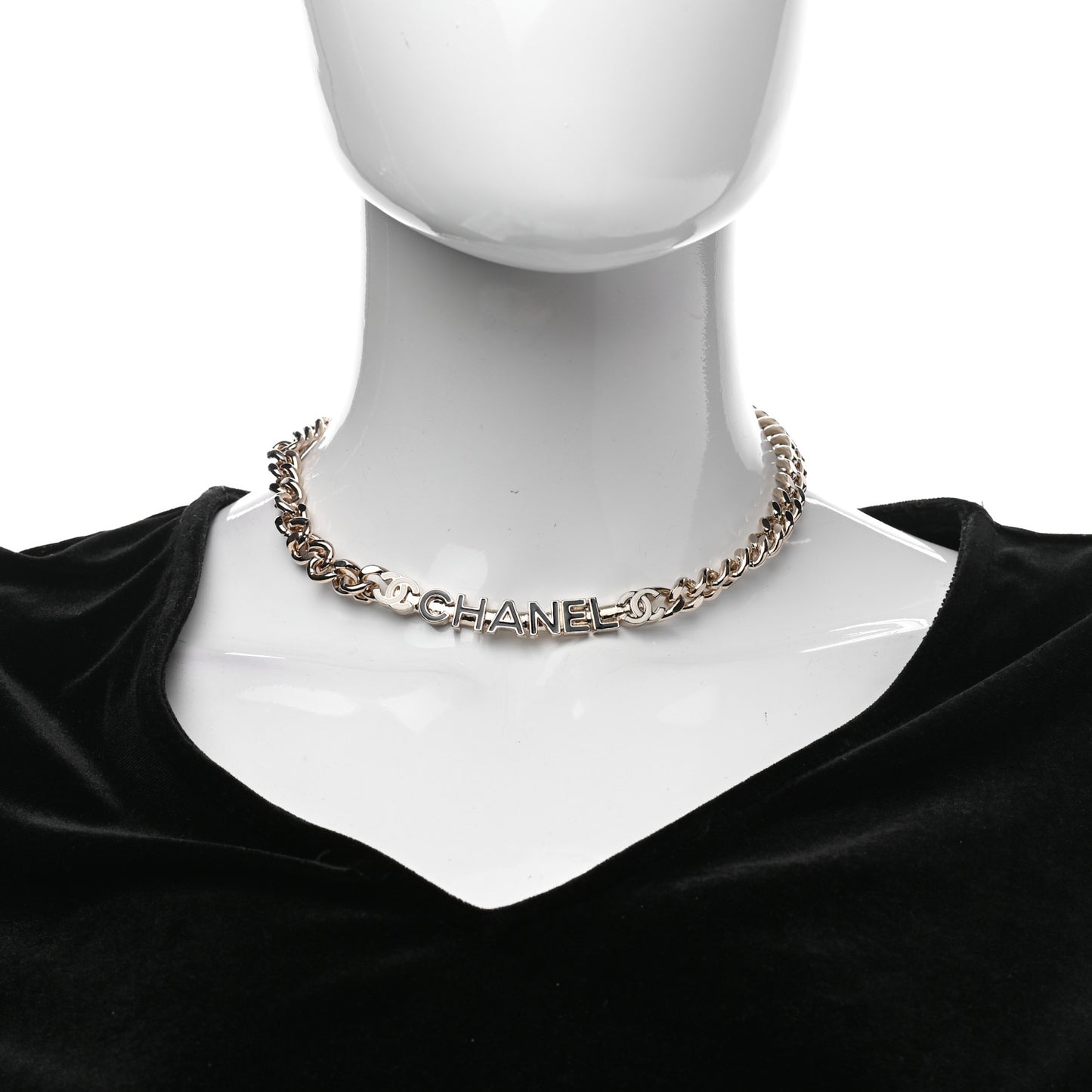Enamel Metal Logo Choker Necklace Gold White Black