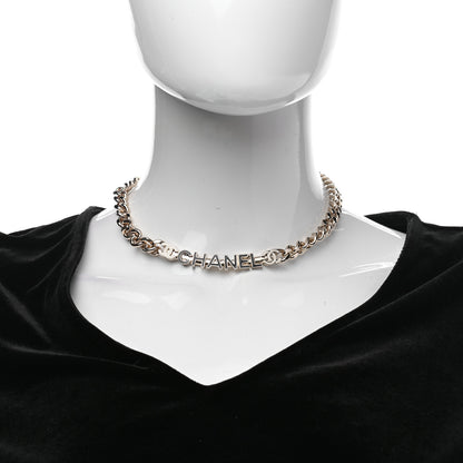 Chanel Enamel Metal Logo Choker Necklace Gold White Black 2 of 6