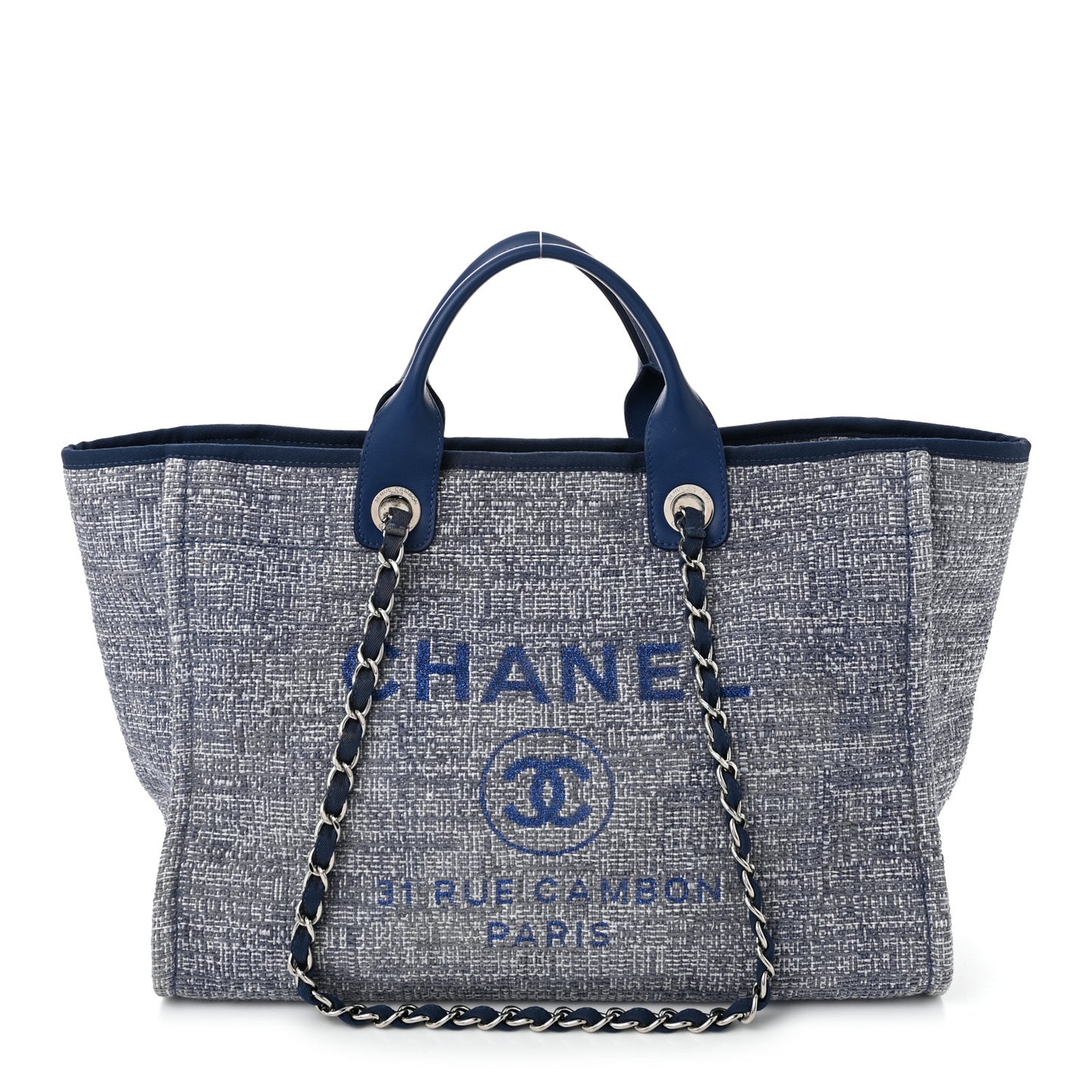 Woven Straw Raffia Medium Deauville Tote Blue