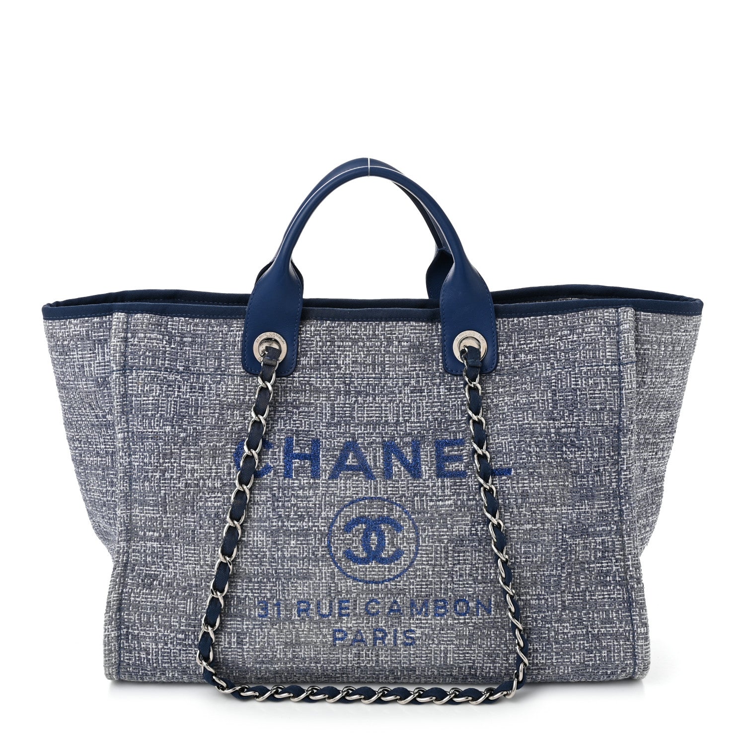 Chanel Woven Straw Raffia Medium Deauville Tote Blue 1 of 10