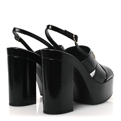 Chanel Crumpled Patent Lambskin Platform Sandals 39.5 Black 5 of 11