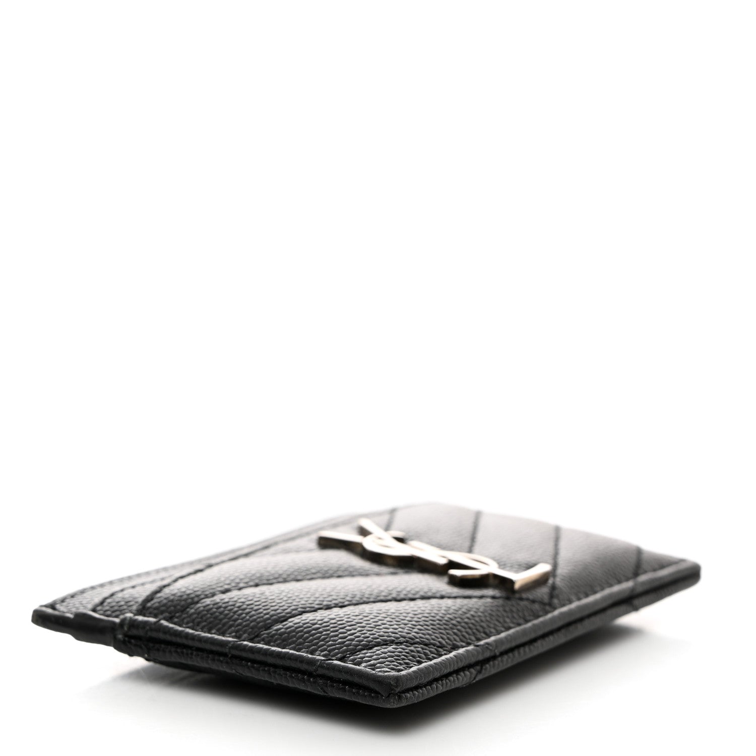 Saint Laurent Grain De Poudre Matelasse Chevron Monogram Credit Card Case Black 5 of 8