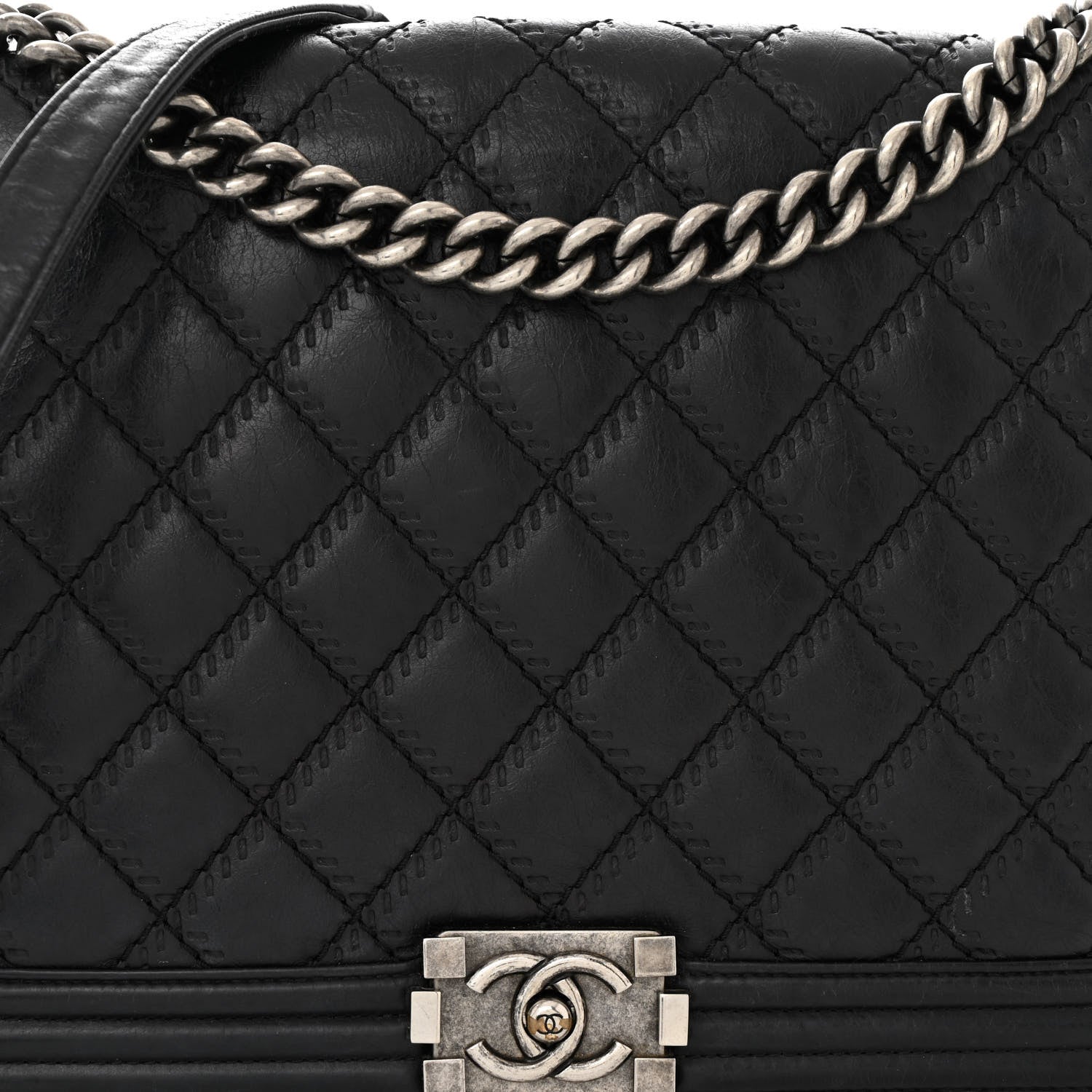 Chanel Calfskin Embossed Stitch Large Boy Flap Black 8 of 10
