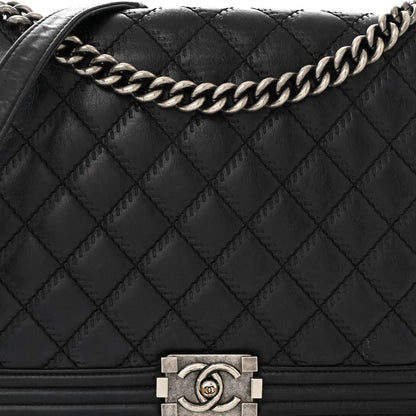 Chanel Calfskin Embossed Stitch Large Boy Flap Black 8 of 10