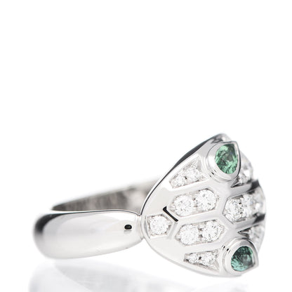 Bulgari 18K White Gold Diamond Emerald Serpenti Seduttori Ring 50 5.25 5 of 6