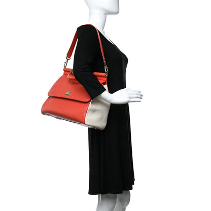 Dolce & Gabbana Calfskin Bi-Color Medium Miss Sicily Satchel Red White 2 of 10