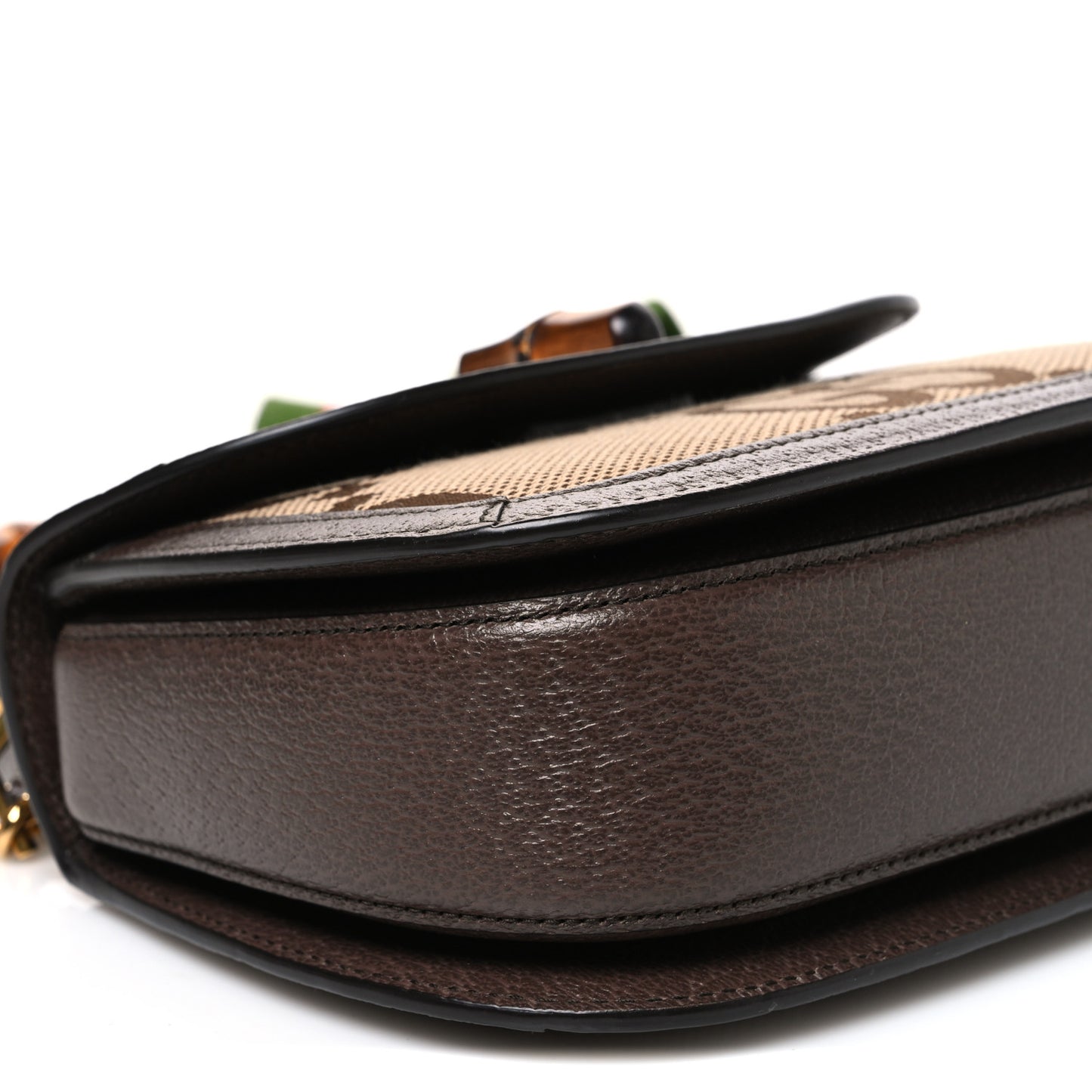 Monogram Jumbo GG Textured Dollar Calfskin Web Small Bamboo 1947 Top Handle Bag Camel Ebony New Acero