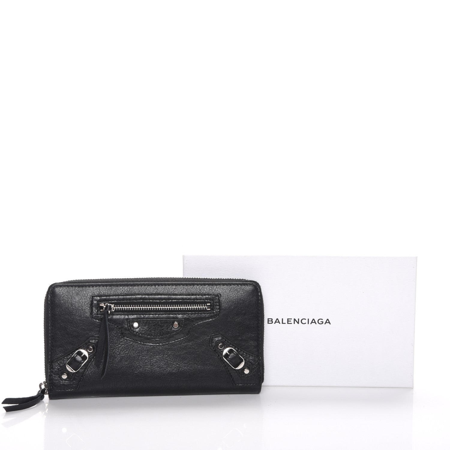Balenciaga Agneau Classic Silver Hardware Continental Zip Around Wallet Black 8 of 8