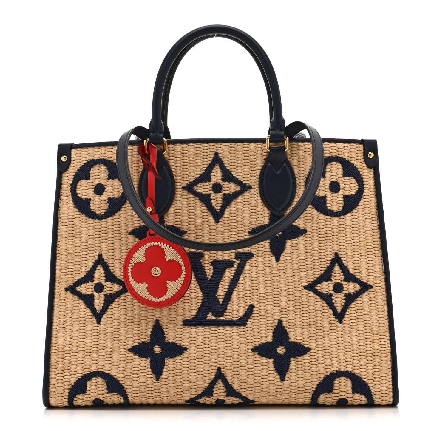 Raffia Calfskin Monogram Giant Onthego MM Blue