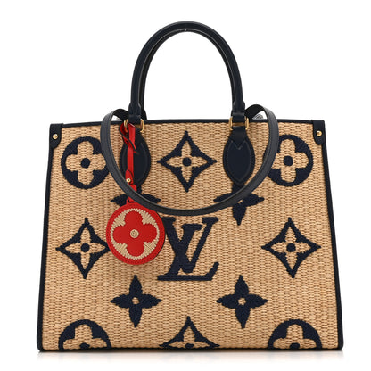 Louis Vuitton Raffia Calfskin Monogram Giant Onthego MM Blue 1 of 9