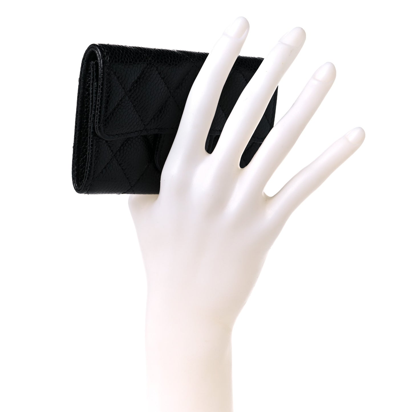 Caviar Quilted Flap Card Holder Black