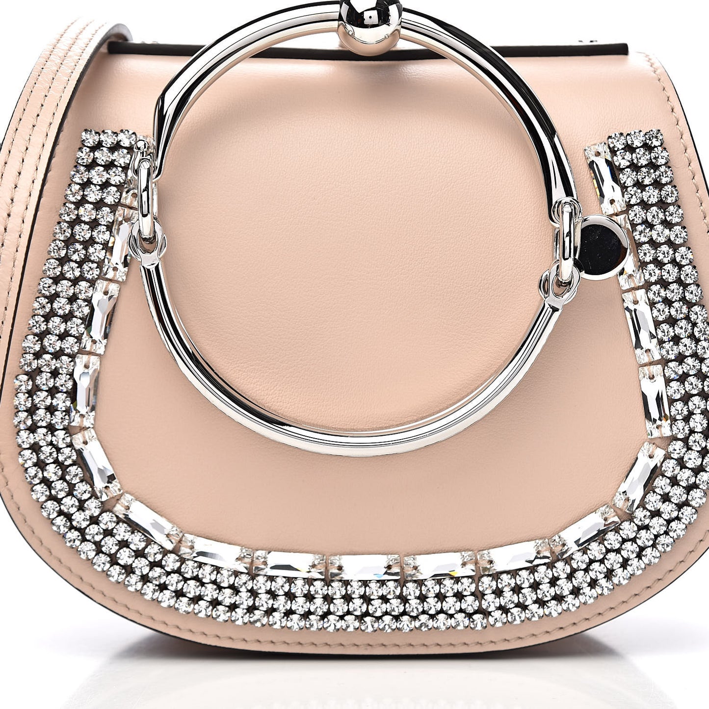 Calfskin Crystal Embellished Small Nile Bracelet Bag Cement Pink