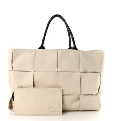 Bottega Veneta Canvas Maxi Intrecciato Large Arco Tote Beige Black 3 of 10