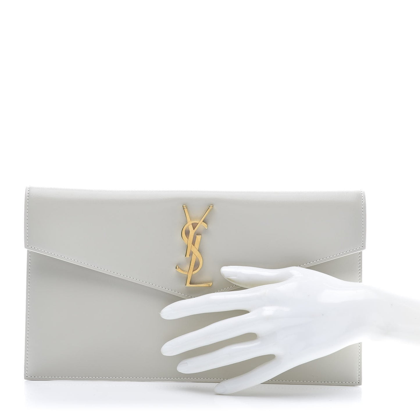 Smooth Shiny Calfskin Uptown Pouch Crema Soft