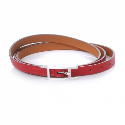 Hermes Epsom 3 MM Hapi Triple Tour Wrap Bracelet Medium Rouge Casaque 3 of 6