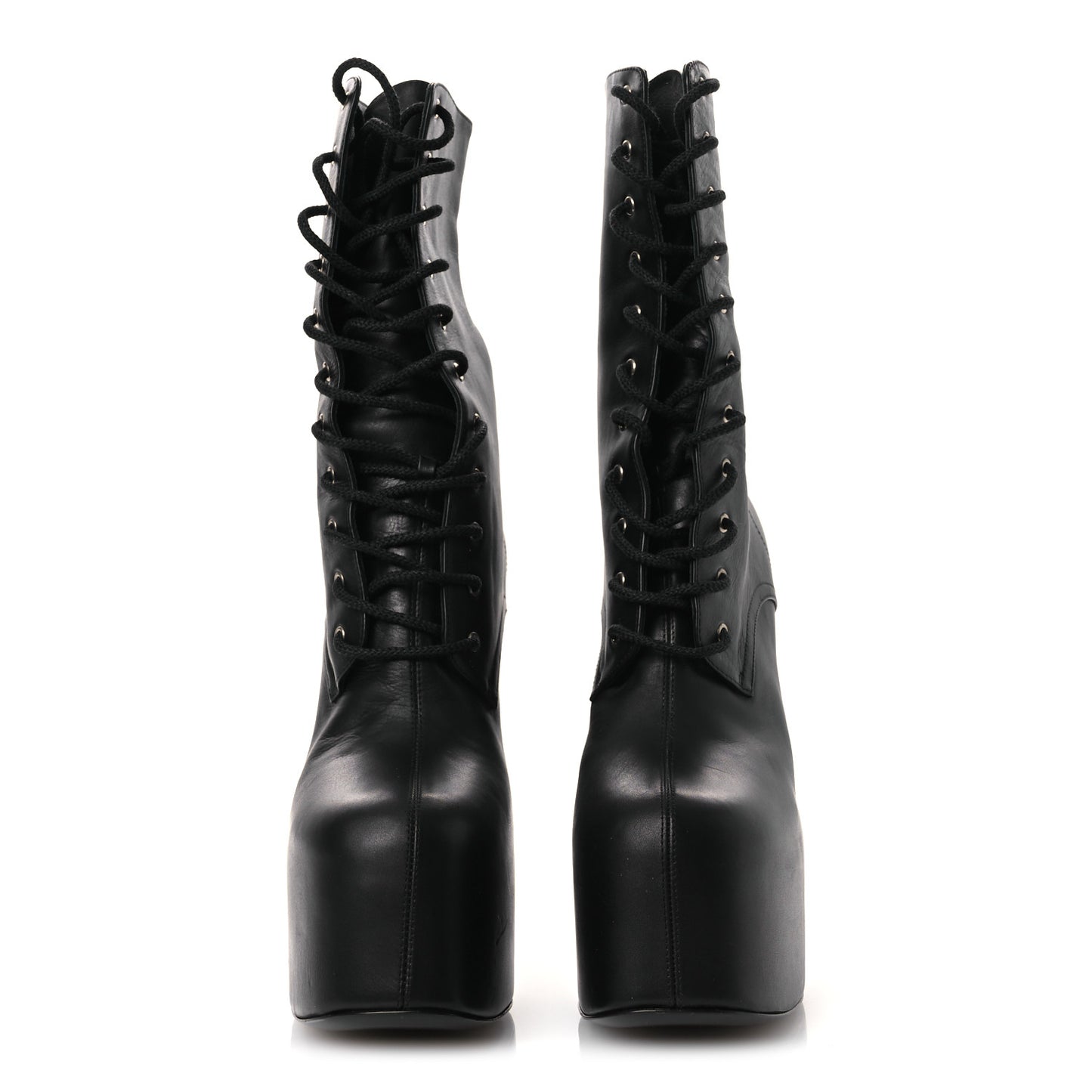 Calfskin Mina Lace Up Platform Boots 40 Black