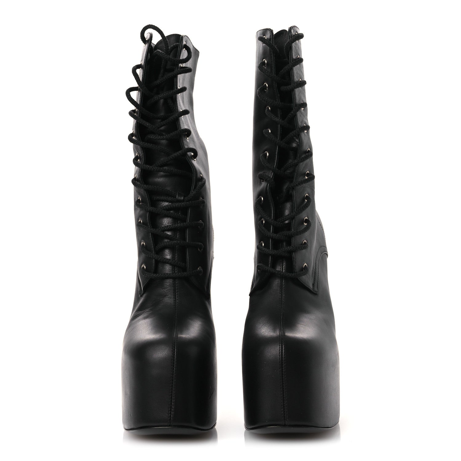 Saint Laurent Calfskin Mina Lace Up Platform Boots 40 Black 3 of 12