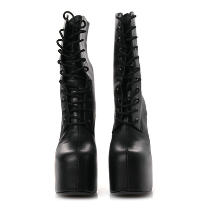 Saint Laurent Calfskin Mina Lace Up Platform Boots 40 Black 3 of 12