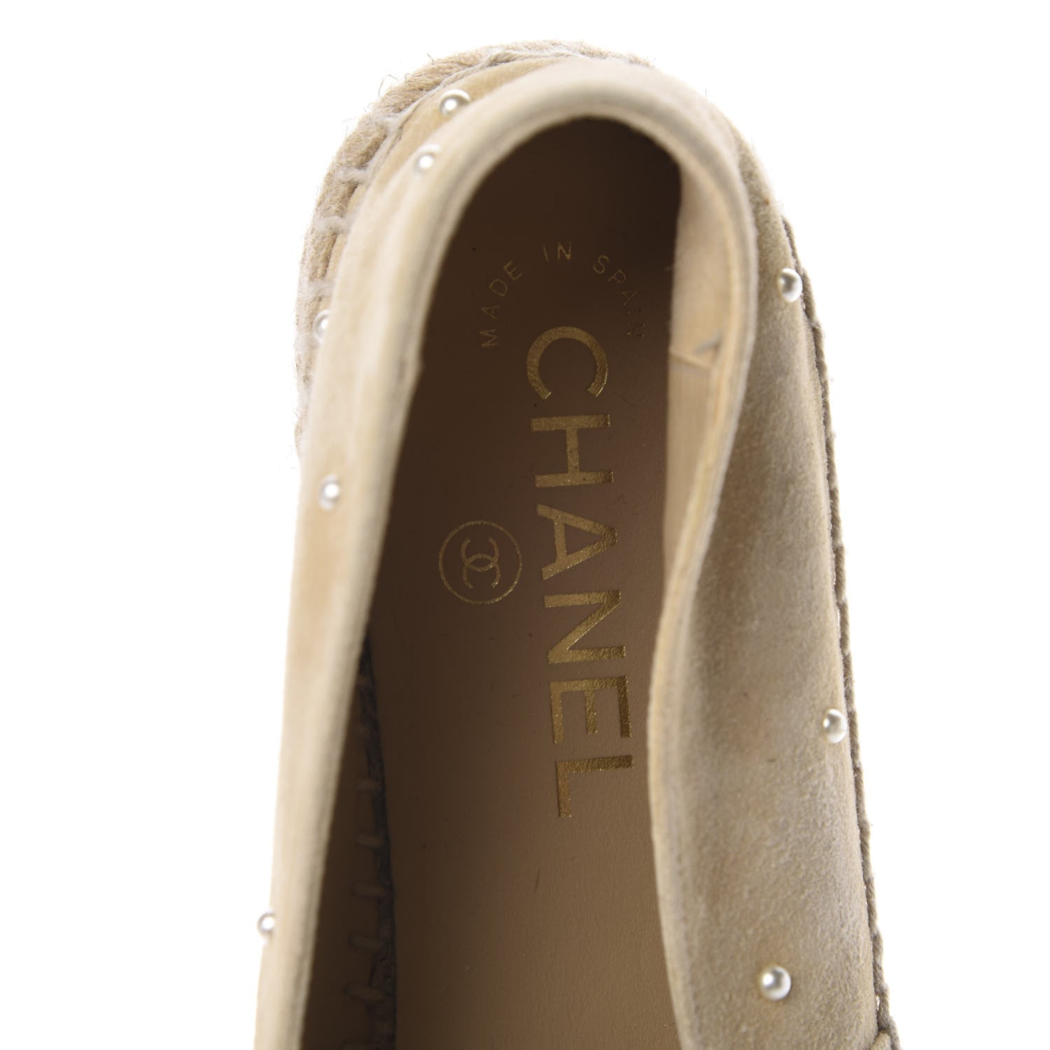 Chanel Suede Pearl CC Espadrilles 37 Beige Black 10 of 14
