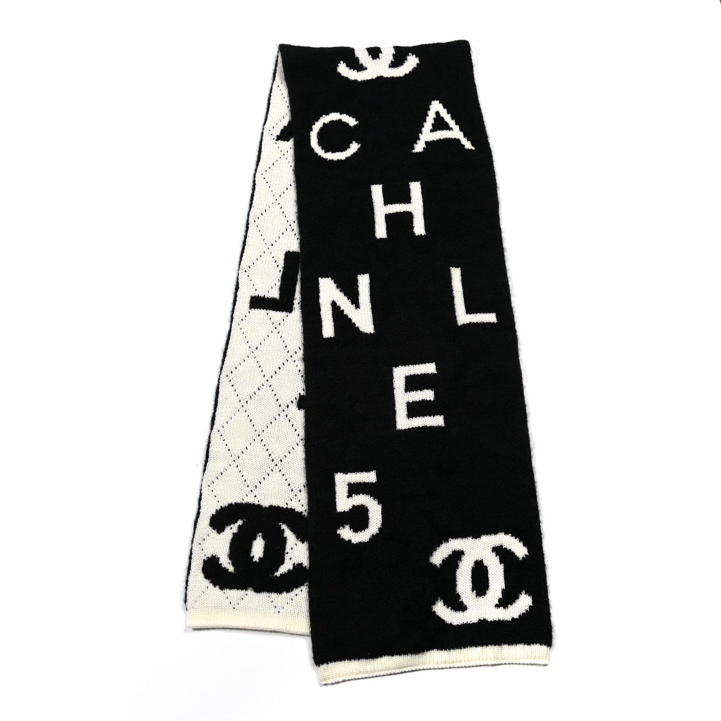 Wool Cashmere Silk CC Scarf Black White
