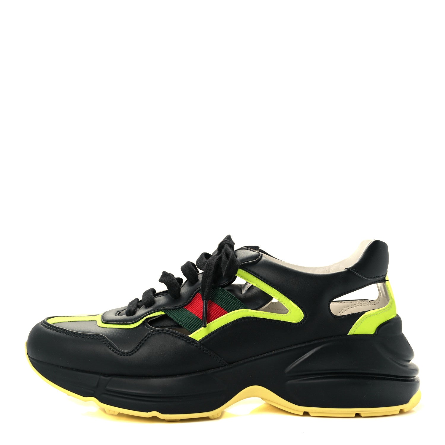 Gucci Demetra Web Mens Rhyton Cut Out Sneakers 6 Black Yellow Fluo 1 of 10