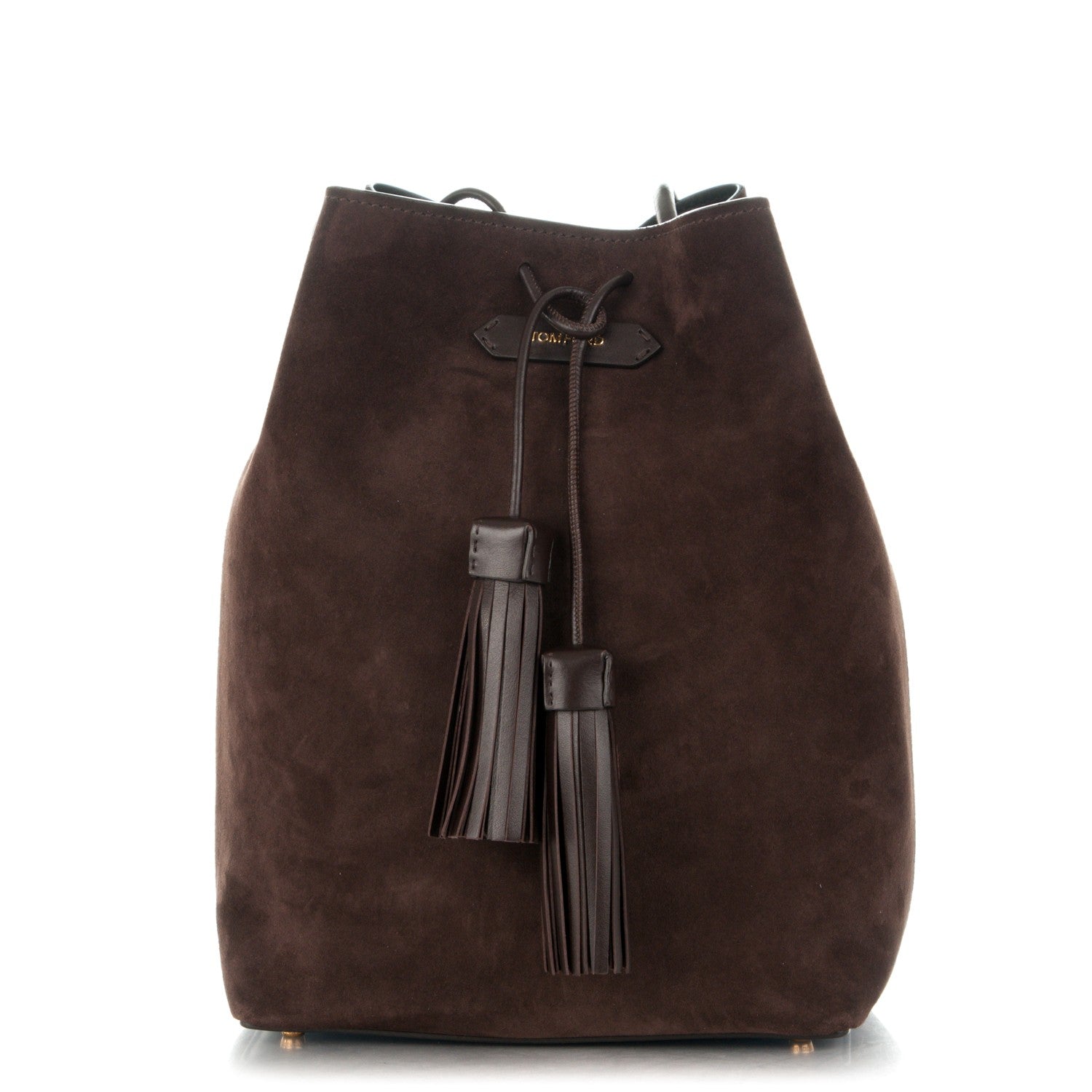 Tom Ford Suede Medium Double Tassel Bucket Bag Dark Brown 1 of 6