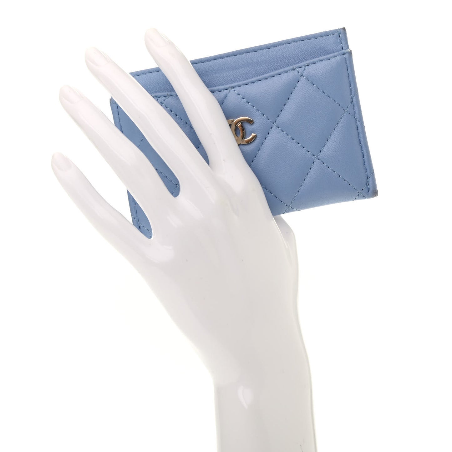 Lambskin Quilted Card Holder Light Blue