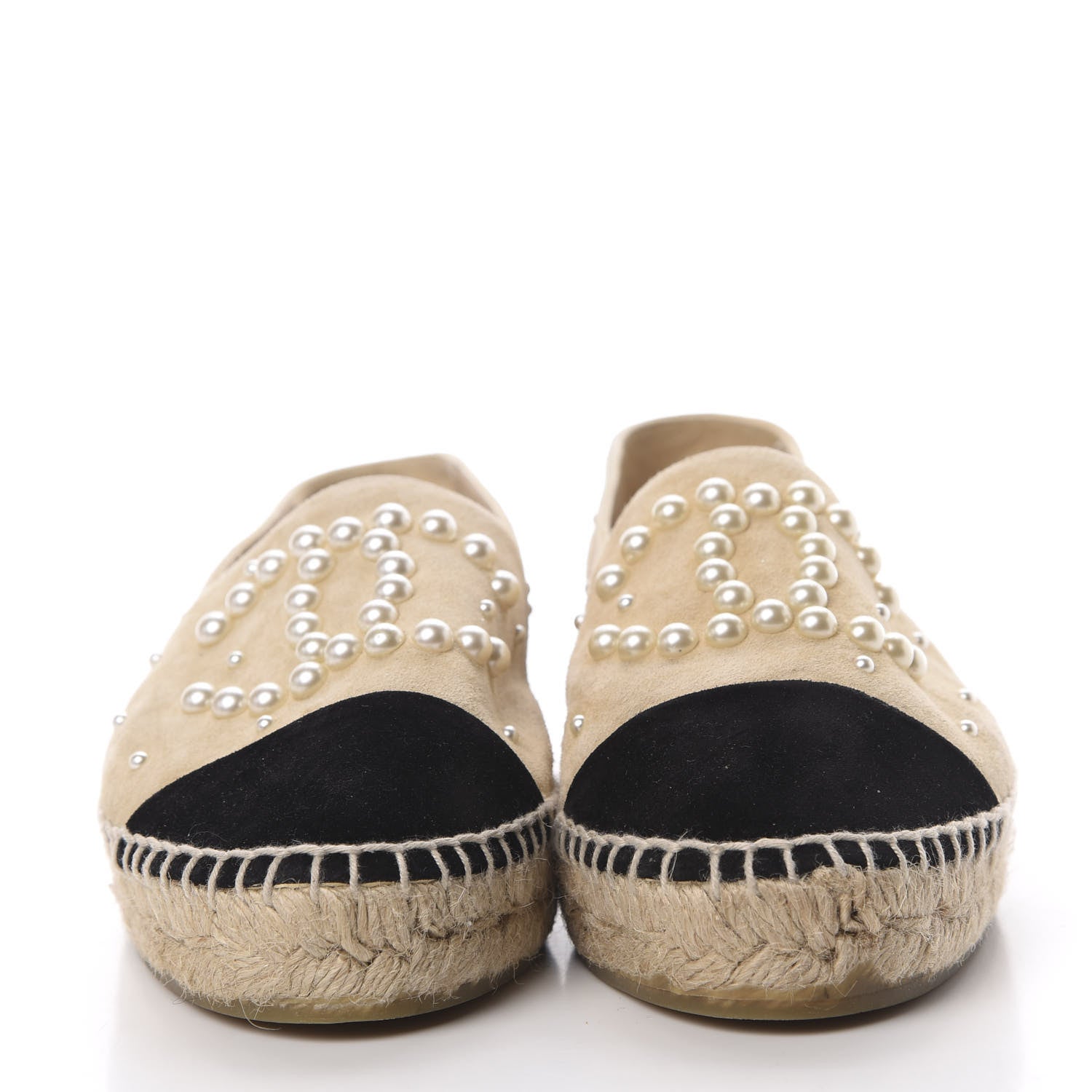 Chanel Suede Pearl CC Espadrilles 37 Beige Black 2 of 14