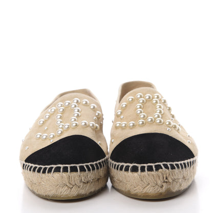 Chanel Suede Pearl CC Espadrilles 37 Beige Black 2 of 14