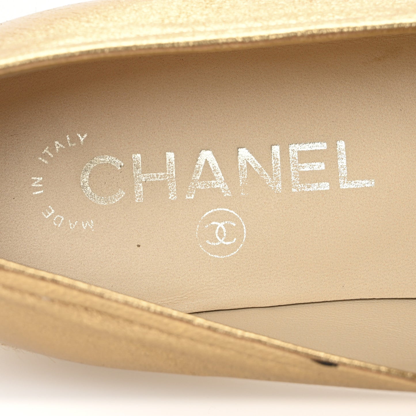 Metallic Lambskin CC Mocassin Loafers 37.5  Gold