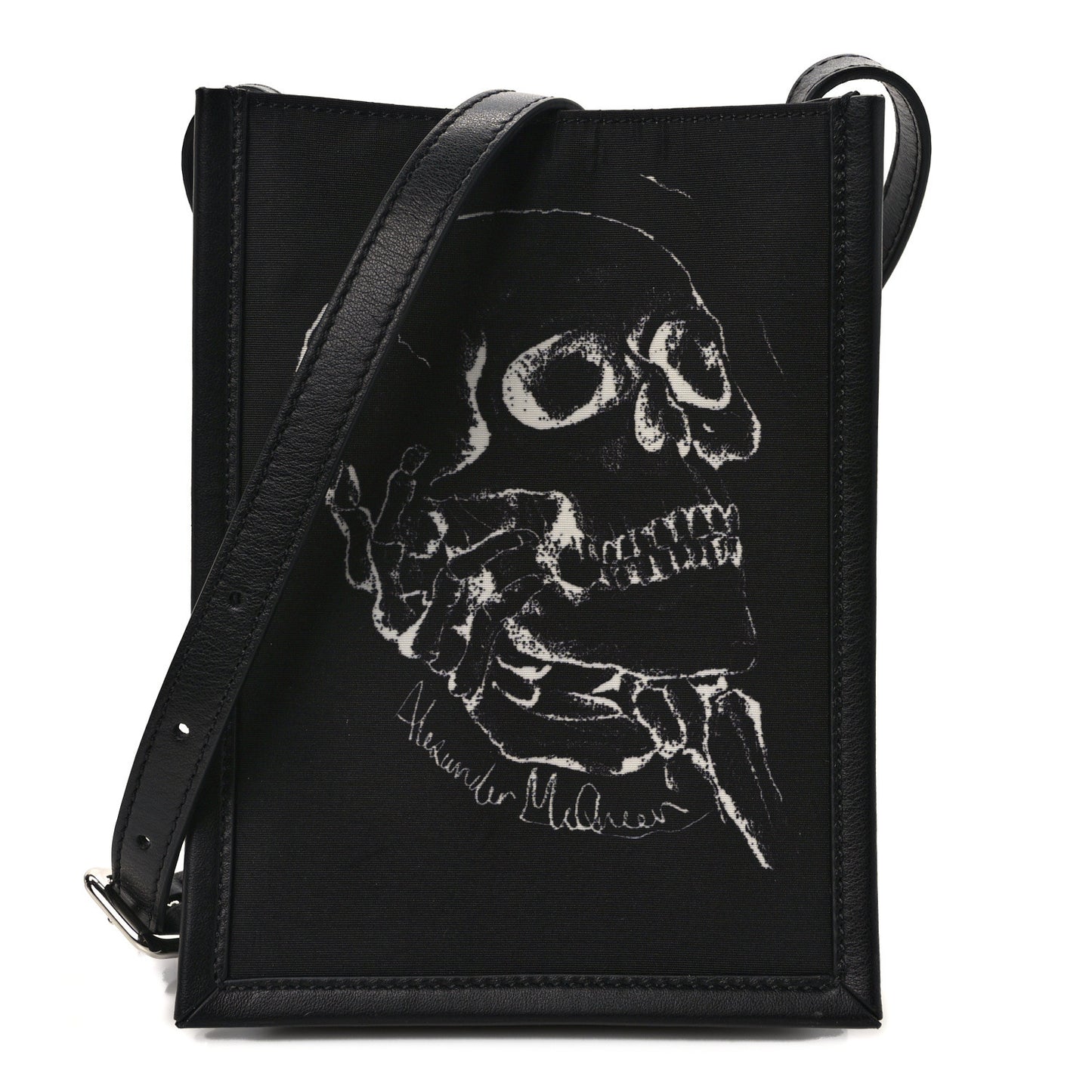 Calfskin Nylon Mini Skull Crossbody Bag Black
