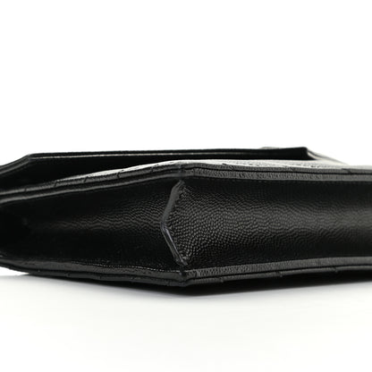 Saint Laurent Grain De Poudre Matelasse Chevron Monogram Envelope Chain Wallet Black 5 of 13