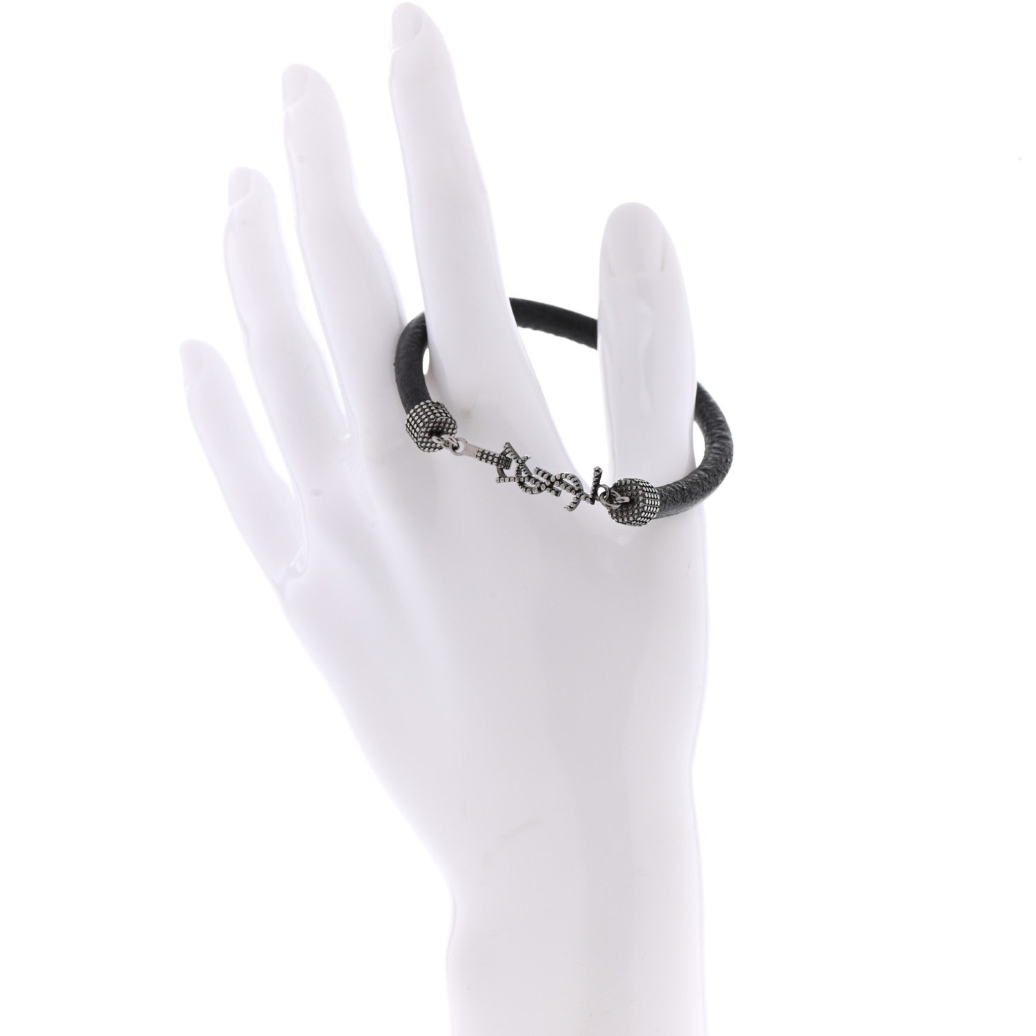 Saint Laurent Crinkled Calfskin Opyum Bracelet Black 2 of 4