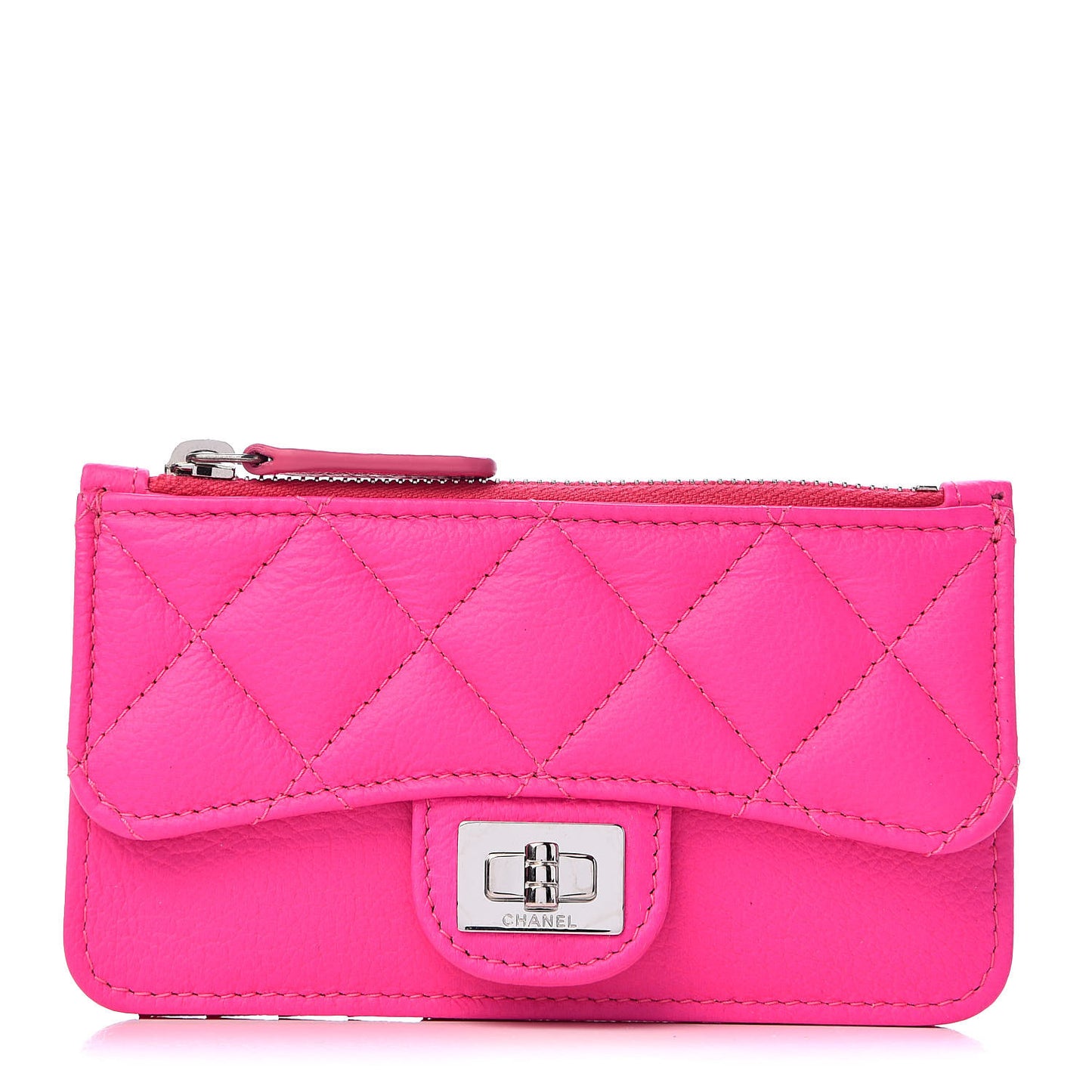 Goatskin Quilted Reissue Flap Zip Card Holder Pink