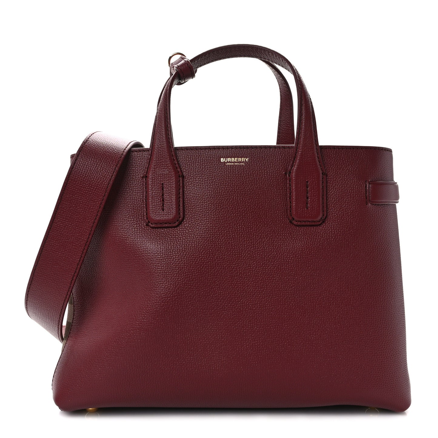 Grainy Calfskin House Check Medium Banner Tote Crimson