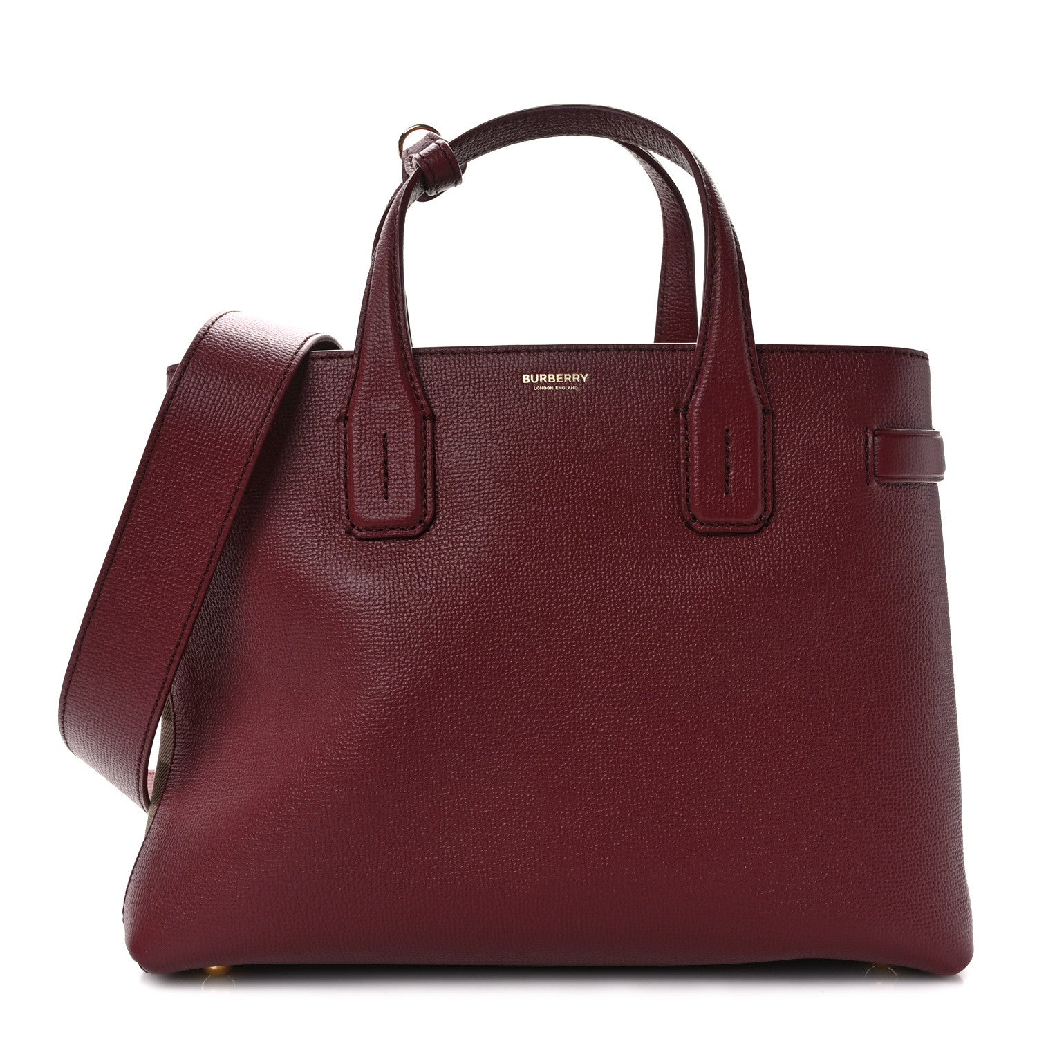 Burberry Grainy Calfskin House Check Medium Banner Tote Crimson 1 of 11