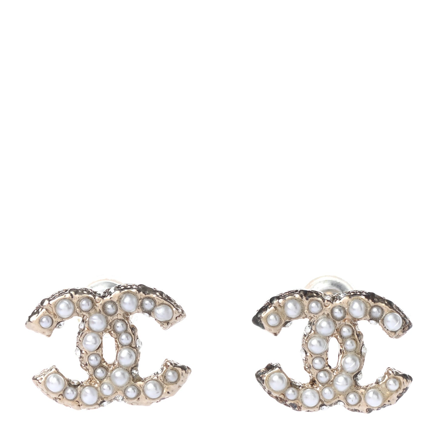 Pearl Crystal CC Earrings Light Gold