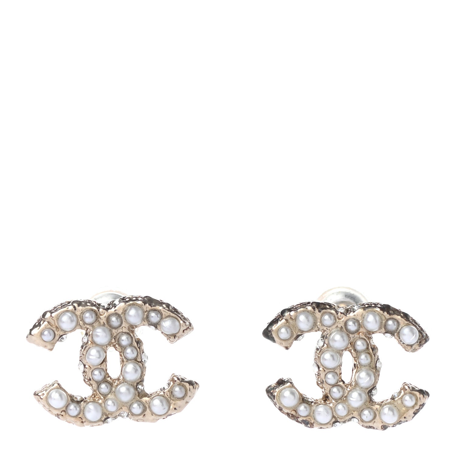 Chanel Pearl Crystal CC Earrings Light Gold 1 of 5