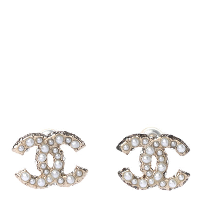 Chanel Pearl Crystal CC Earrings Light Gold 1 of 5