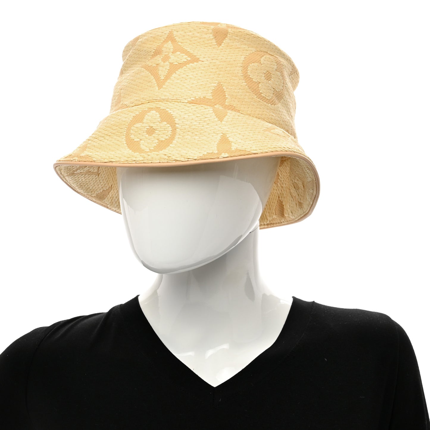 Woven Fabric Calfskin Monogram Beachview Bucket Hat Natural