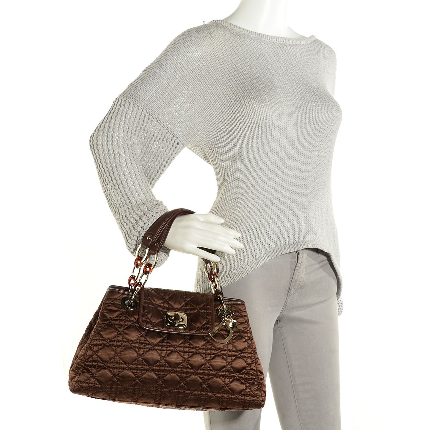 Nylon Cannage Medium Charming Lock Tote Chocolate