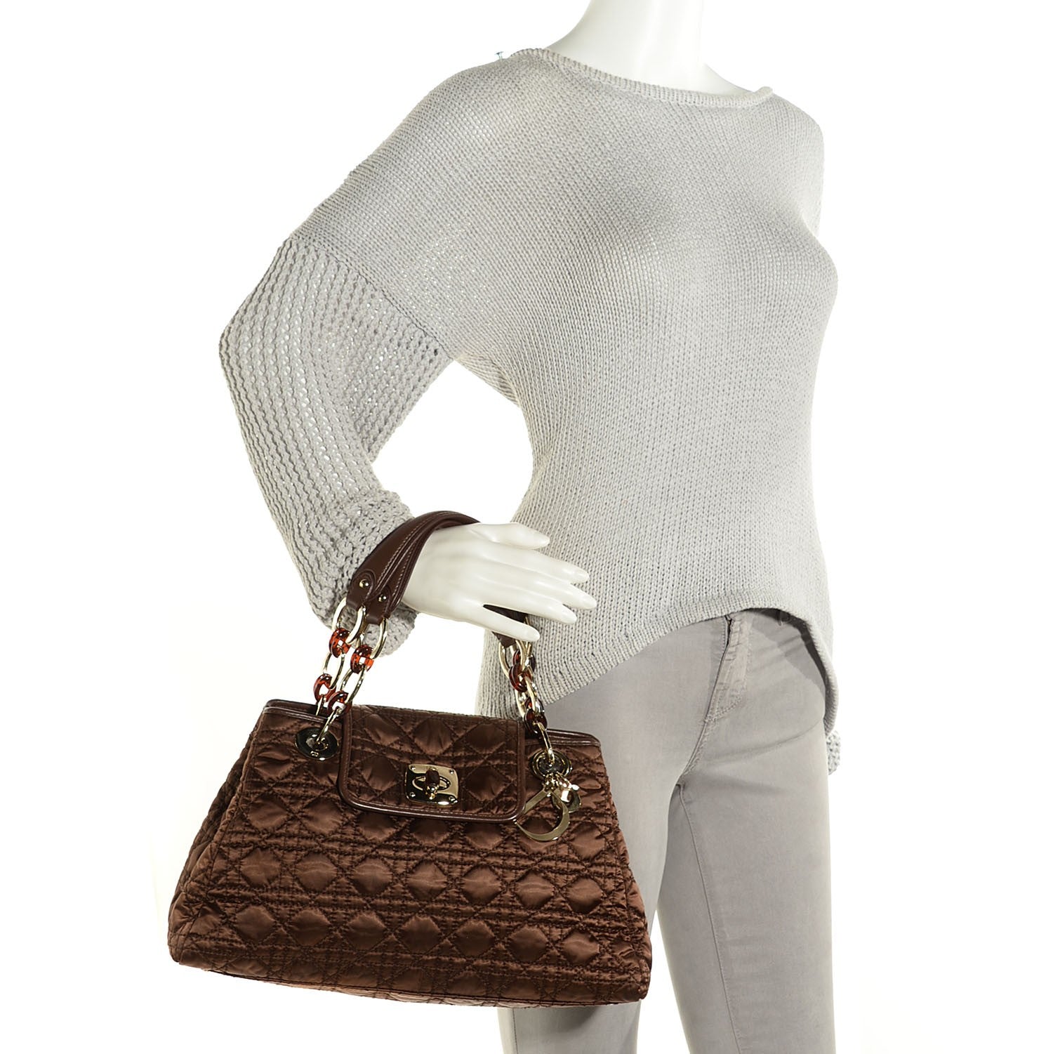 Christian Dior Nylon Cannage Medium Charming Lock Tote Chocolate 2 of 7