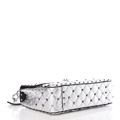 Valentino Garavani Metallic Nappa Medium Rockstud Spike Shoulder Bag Silver 4 of 8