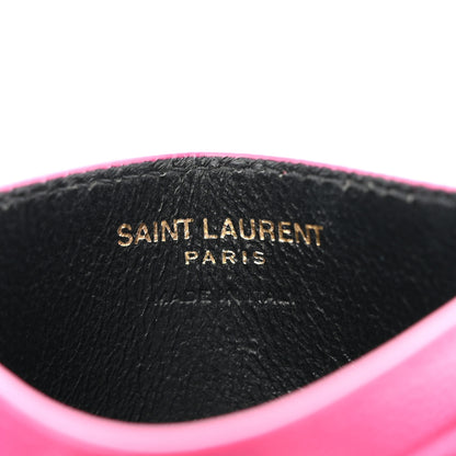 Saint Laurent Grain De Poudre Matelasse Chevron Monogram Credit Card Case Fuxia Couture 6 of 7