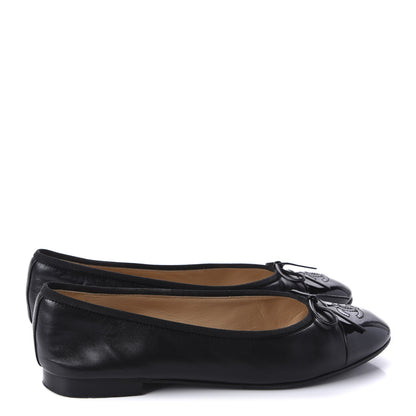 Chanel Lambskin Patent Calfskin CC Cap Toe Ballerina Flats 39 Black 4 of 10